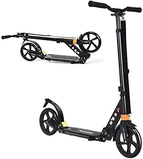 GYMAX Kick Scooter, Foldable City Scooter with Carry Strap, 200mm Large Wheels, Shock Absorption Mechanism, Height Adjustable Urban Scooter for Kids Adults and Teens