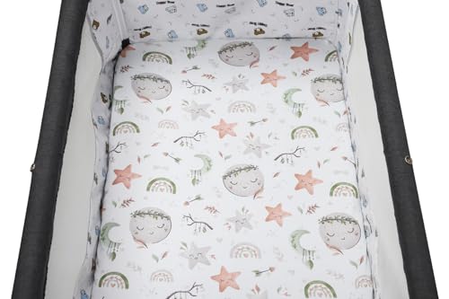 Image of Stretchy Fitted Crib Sheets Set 2 Pack Portable Crib Mattress Topper for Baby Girl Boy,Ultra Soft Jersey Material, Light Green & Moon