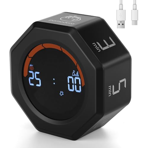 Image of Small Productivity Timer - Pomodoro Timer with 3 /5 /10 /25 /60 Min Presets & Custom Countdown | Magnetic Rechargeable Digital Clock for Desk, Study and Games (Black)