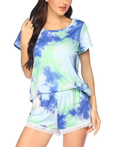 Pyjama court pour femme - Ensemble short à manches courtes - Vêtement de nuit d'été 2 pièces - Avec short et t-shirt d'été - Multicolore - XX-Large Cover