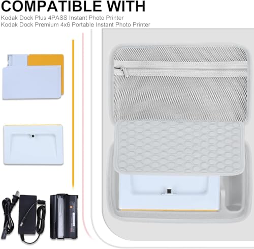 Image of EVA Hard Case Compatible with Kodak Dock Plus 4PASS Instant Photo Printer(4x6), Photo Papers /Power Adapter /Cartridge and Other Accessories,Waterproof and Anti Drop(Case only，Pink)