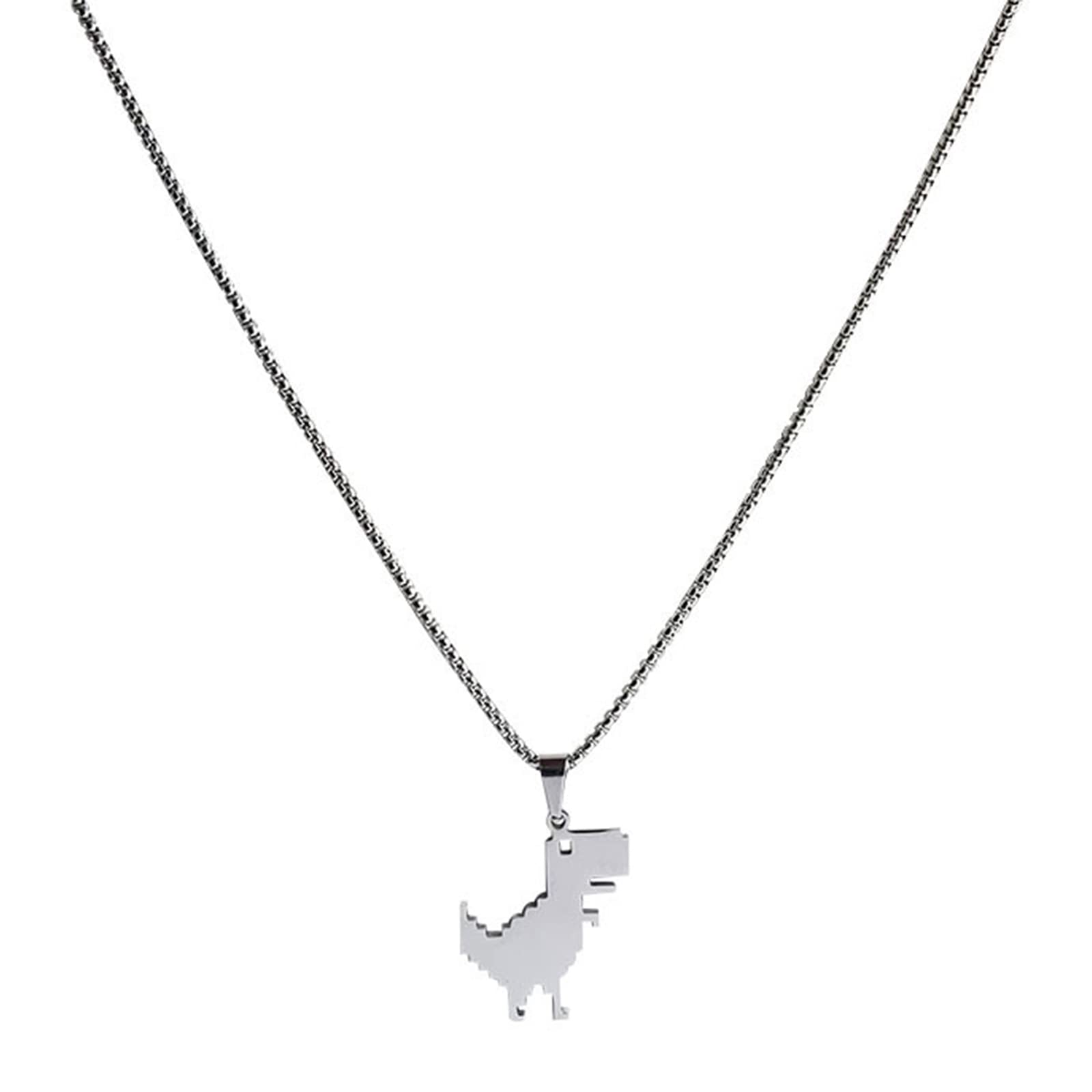 Hredwep Stainless Steel Necklace Dinosaur Pendant Necklace Choker Necklace Jewelry For Women Men Party Ornament