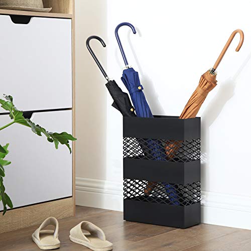 SONGMICS Umbrella Stand, Metal Umbrella Holder for Entryway, 4.7 x 11 x 16.1 Inches, Rectangular with Water Tray, Openwork Design, Detachable Plastic Drip Tray, Black ULUC02BK - Image 3