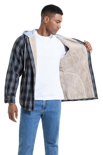 Image of Men's Cotton Plaid Shirt Jacket Fleece Flannel Sherpa Button Down