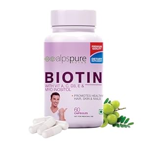 Nutra Biotin with Vitamin A, C, D3 and E – 60 Veg Capsules | Supplement for Hair Growth, Skin & Nails | Reduces Hair Loss | Promotes Hair Thickening & Regrowth | for Men & Women