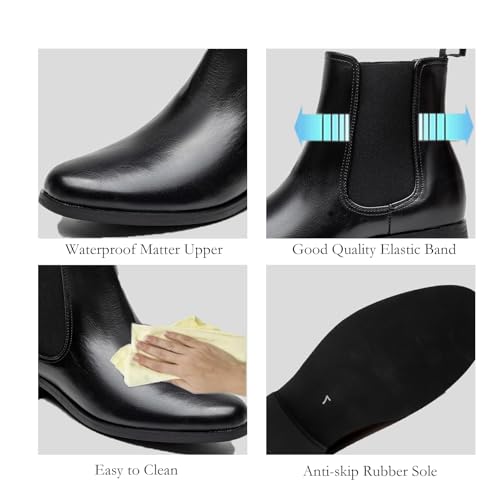 MEMON Women's Chelsea Boots Slip-on Fashion Low Heeled Booties for Women Casual Comfortable Black Ankle Booties Shoes4