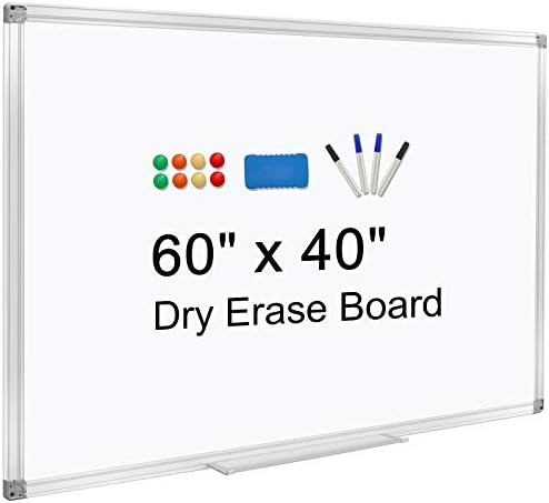 Dry Erase Board for Wall 60"x40" Aluminum Presentation Magnetic Whiteboard with Long Pen Tray, Wall-Mounted White Board for School, Office and Home