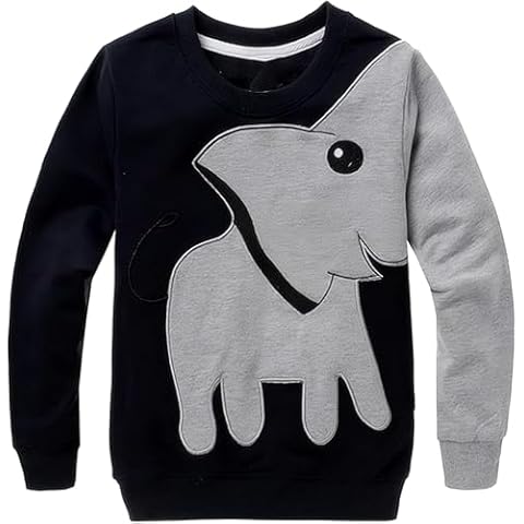 CM-Kid Little Boys' Elephant Long Sleeve T-shirt Cartoon Head Sweatshirt, Black, 3T Cover