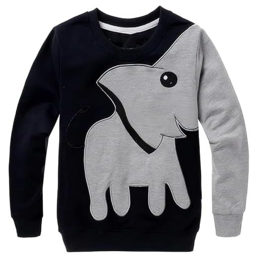 CM-Kid Little Boys' Elephant Long Sleeve T-shirt Cartoon Head Sweatshirt, Black, 5T