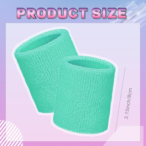 Image of WILLBOND 8 Pack Wrist Sweatbands Sports Wristbands Tennis Sweatbands Neon 80s Thick Cotton Gymnastics Sweat Band Athletic Football Soccer Sports Wristband for Men Women Party