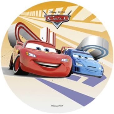 Disque Pate A Sucre Disney Cars Flash Mcqueen Pour Decoration De Gateau 21cm De Diametre Flash Mcqueen Et Raoul Caroule Fond Orange Et Mauve Amazon Fr Cuisine Et Maison