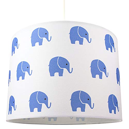 Blue Elephants Children's/Kids White Cotton Fabric Bedroom Lamp or Pendant Shade | 25cm Diameter | 60w Maximum by Happy Homewares - Image 3