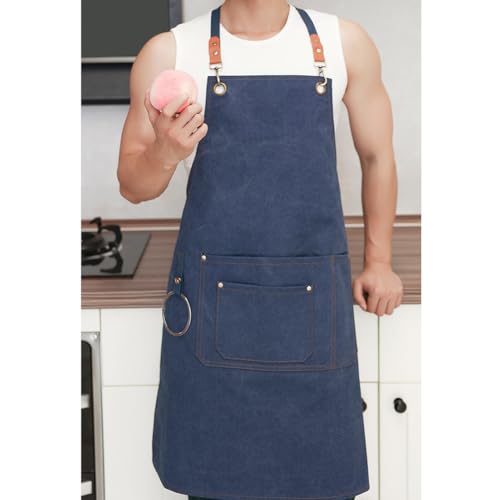 Watwass Schürze Mann Beige Hochwertig Werkzeugschürze Garten Küche Restaurant Uniformen Schürzen Damen mit Tasche