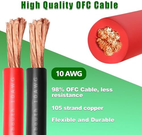 Kimbluth 10 Gauge Battery Cable Copper Wire, 10FT Red+10FT Black 10 AWG Welding Cable Standard USA OFC Wire for Automotive, Battery, Solar, Marine and Generator - 1