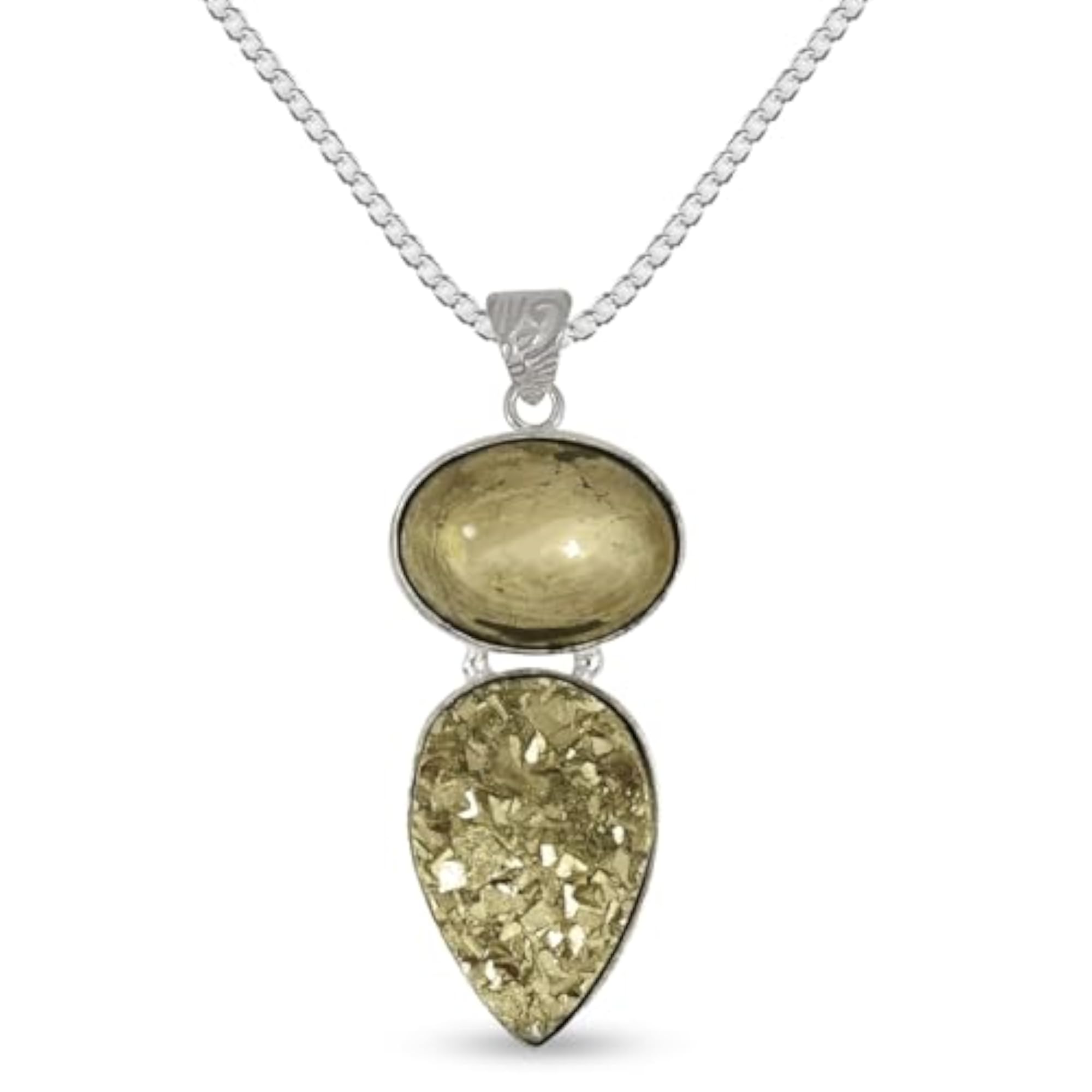 Natural Pyrite Pendant with Metal Chain, Unisex Gemstone Locket