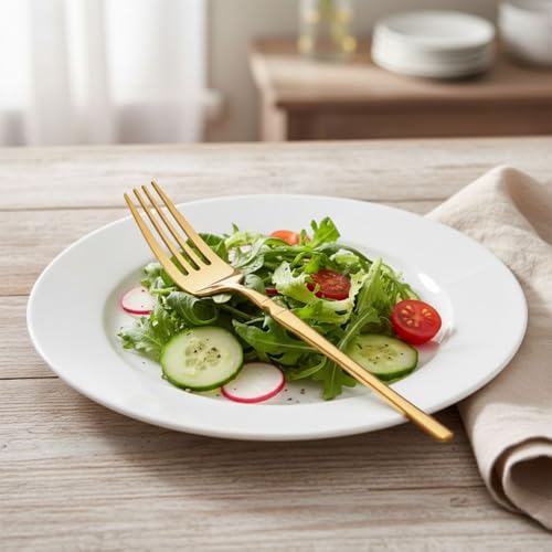 Image of 8 Pcs Gold Slim Handle Stainless Steel Cutlery Set for Dining Table with Spoons and Forks Set + Butterknives - The Perfect Tableware /Flatware