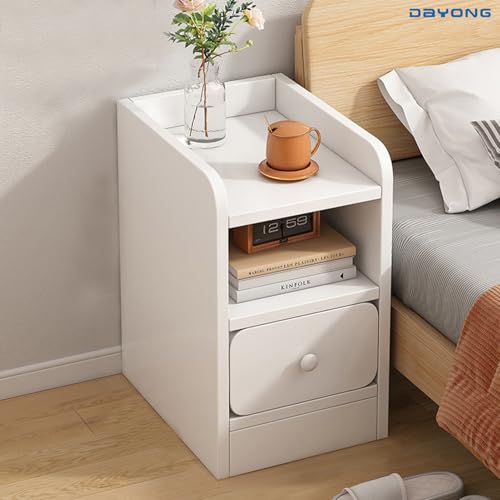 دايونغ طاولة جانبية صغيرة الحجم مع درج، منضدة تخزين برف مفتوح، طاولات جانبية، طاولات جانبية خشبية، طاولة رفيعة للمساحات الصغيرة، غرفة المعيشة، غرفة النوم (عرض 25 سم)