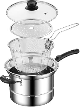 Single-Handed Pot with Colander, Pasta Pot, Steamer, Double Handle, Buckwheat, Ramen Pot, Stainless Steel, Soup Jar, Deep Frying Pot, Strainer, Pasta Pot, Tempura Pot, Body Pot, Soup Pot, Induction