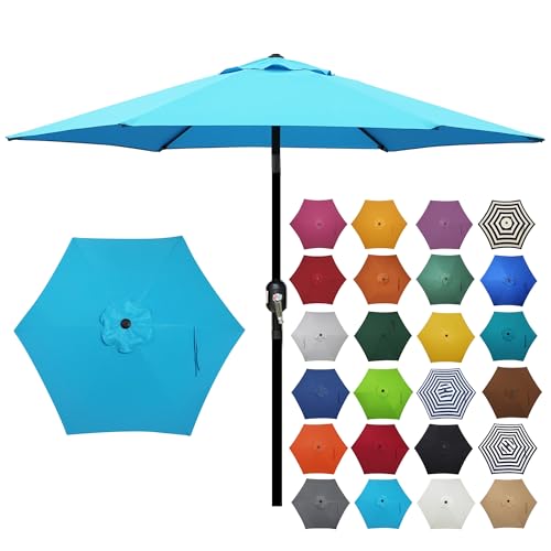 Image of Blissun 7.5 ft Patio Umbrella, Yard Umbrella, Outdoor Market Umbrella with Push Button Tilt Crank (Light Blue)