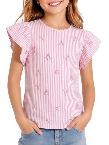 Image of Girls' Summer Shirts Cute Tops Ruffle Sleeve Crew Neck Casual Tees
