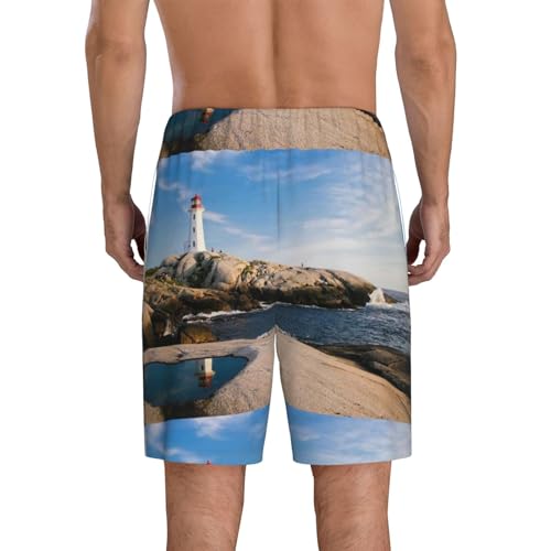 Lighthouse Print Men’s Sleep Shorts Bottoms Soft Comfy Pajama Wear Pants With Drawstring Pockets3