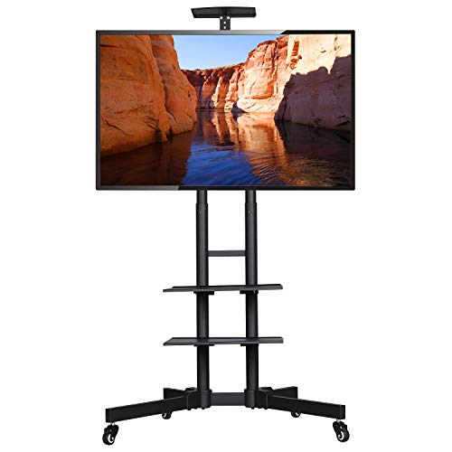 Yaheetech Supporto/Carrello TV Pavimento per Schermi LCD/LED/PLASMA 32-75 Pollici con Ruote Portata 50 kg Max VESA 600 x 400 mm 3 Ripiani Altezza Regolabile Gestione di Cavi Portata 50 kg