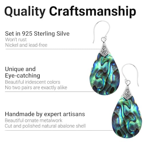 Abalone Shell Dangle Earrings for Women Sterling Silver 925 - Unique Vintage Beach Boho Earrings Trendy - Costume Jewelry Anniversary Engagement Birthday Gifts for Her4