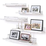 Upsimples Home Floating Shelves for Wall Décor Storage, Wall Shelves Set of 5, Small Picture Ledge Farmhouse Shelves, Wall Mounted Wood Shelf for Living Room, Bedroom, Bathroom, Kitchen, Rustic White