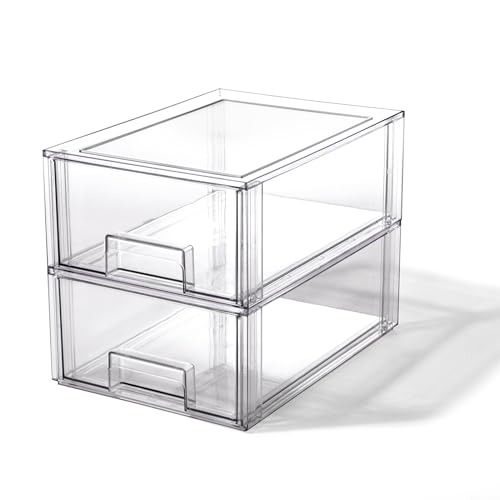 BINO | Stackable Storage Drawers, Large - 2 Pack, Clear | THE CRATE COLLECTION | Storage Bins With Drawers | Bathroom Organizers | Under Sink Organizer | Vanity Cabinet Home Organization