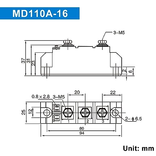 LCLCTC Solar Diode Anti-Reverse One Way Diode MD 110A(100Amp)-16;Use Voltage Range:AC < 400VAC ;DC 3-1000V;Used in photovoltaics, Solar Energy, Solar Cells and Solar Panels 12V 24V 48V (MD 110A-16)