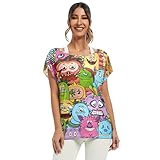 Cute Monsters Orange Women Batwing Sleeve Blouse, Semi Sheer Pullover, Women's Casual Top, S, Cute Monsters Orange, Taille L