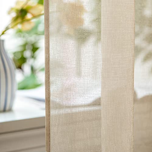 Woaboy Voile Gardinen Kurz Vorhänge Transparent Wohnzimmer mit Ösen Stores Gardinen Schlafzimmer Ösenvorhang Scheibengardine… – Ansicht 3