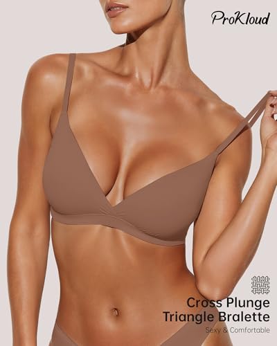 Image of ProKloud WirelessTriangle Bralettes for Women Plunge Unlined Unpadded Bras | No Underwire Comfortable Everyday Tshirt Bra,Hook and Eye Closure