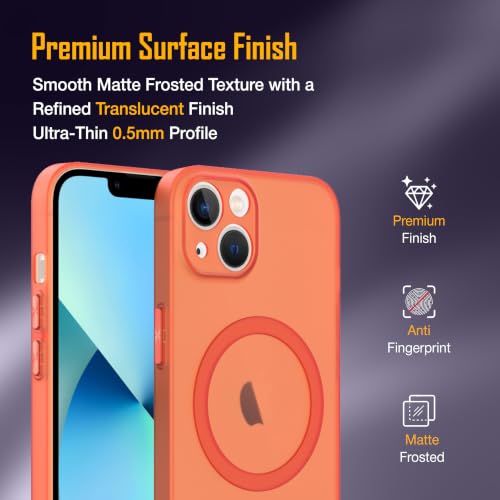 Image of ZAP CASE Paper Thin Case for iPhone 13 | Ultra-Slim 0.5 mm Back Cover | Metal Buttons | Lightweight | Matte Finish | Anti-Fingerprint | Scratch Resistant | Camera Protection | Magsafe | Orange