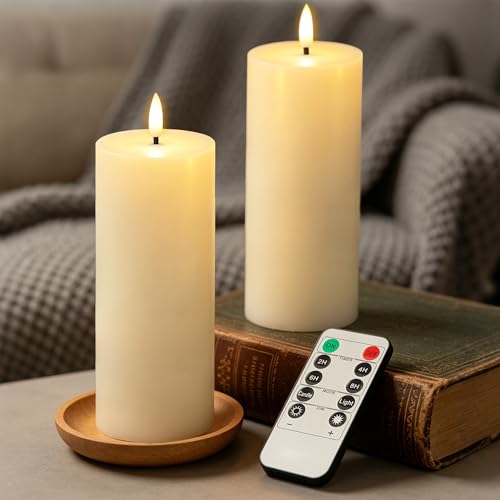 Vela LED de cera real marfil de 3x9 pulgadas con mando y temporizador para el hogar
