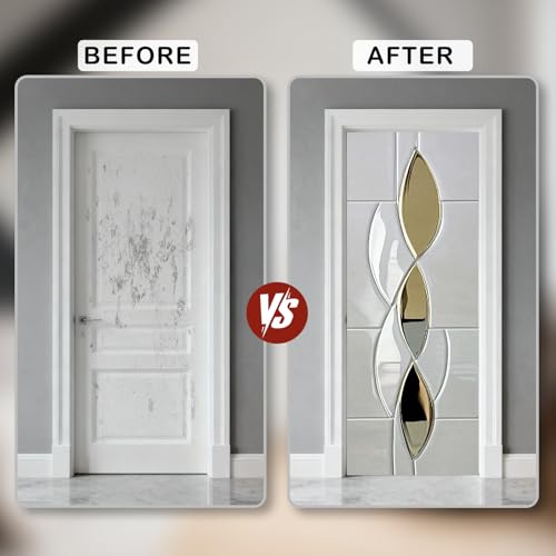 Image of Nuxovilar Gold Silver Leaf Door Sticker 30.3x78.7 Vinyl Decal | Door Covers, Wall Decals gold leaf wraps, peel stick murals home bedroom living room (Gold Silver Leaf)