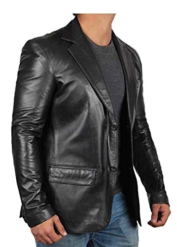 RSH LeatherCraft Classic Black Sheepskin Dress Coat Lambskin Leather Blazer Jacket Regular