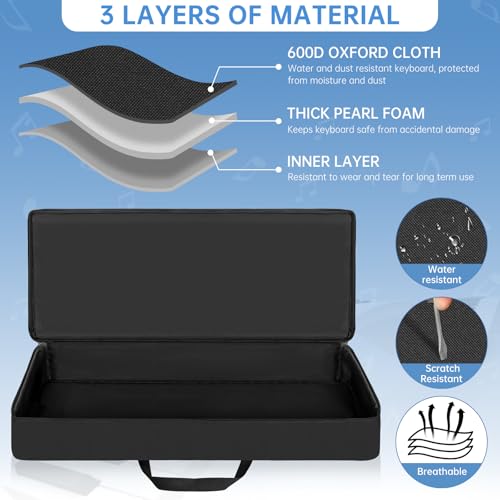 OUUTMEE 61 Key Keyboard Gig Bag - Keyboard Case, Heavy Duty 600D Oxford Piano Case with 10mm Padding, Front Storage Pocket & Dual Shoulder Straps - Protective Cover for Digital Electric Piano (Black) - Image 2