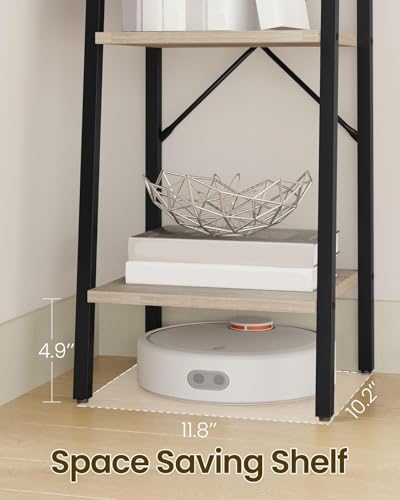Image of Hzuaneri Ladder Shelf, Bookshelf Bookcase, Freestanding Corner Storage Shelve with 2 Hooks for Home Office, Living Room, Kitchen, Bedroom, Industrial, 11.8 inch D x 13.4 inch W x 63 inch H, Greige BC03205B