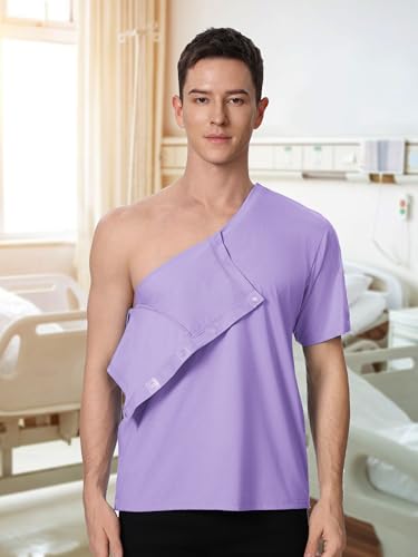 Image of Magnetic Buttons Post Shoulder Surgery Recovery Shirt for Men V-Neck Tear Away Adaptive Chemo Port Clothing for Women