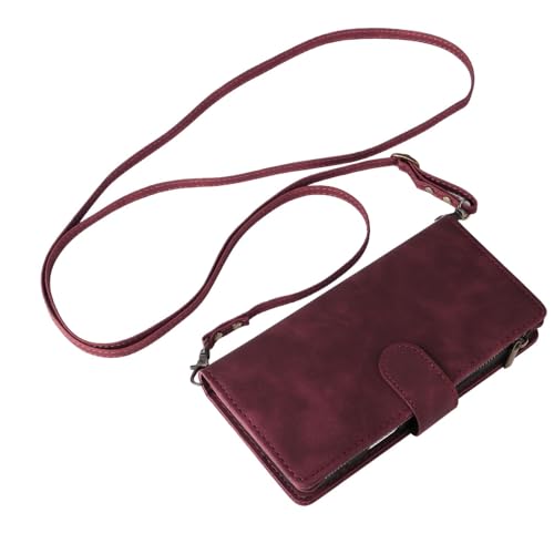 Housse cuir iPhone 15 Pro rouge vin haut de gamme rabat magnétique