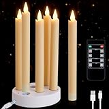 IMAGE 6 PCS Rechargeable Flameless Taper Candles with Charging Station, LED Flickering Candlesticks with Remote & Timer, Perfect for Home/Wedding/Christmas Decor, 9.17 * 0.82Inch - Image 2
