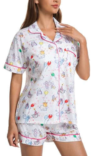 Womens Pajamas Set Button Down 2 Piece Cute Monkey Bunny Y2k Preppy Heart Pjs Sets Lounge Comfy Sleepwear3