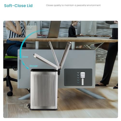 Image of Home Zone Living 4 Gallon Kitchen Trash Can with Slim Fit Design | Stainless Steel with Soft-Close Step Pedal Lid, Bag Tuck Band for Easier Bag Changes, Rectangular Shape, Reeded Style, Silver
