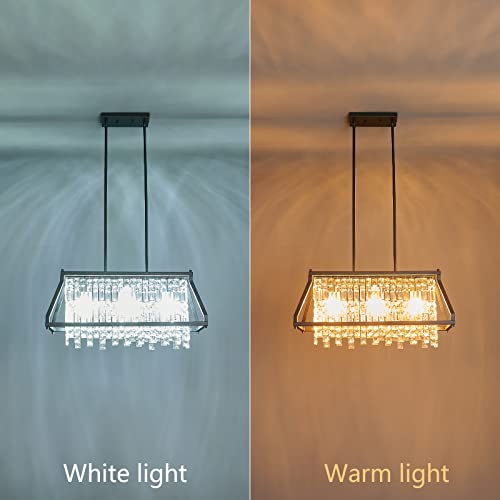Image of LMQNINE Chandeliers for Dining Room, 3-Light Trapezoidal Industrial Dining Room Light Fixture Farmhouse Chandelier Crystal Pendant Lights Kitchen Island Living Room (Black 25.98 inch)
