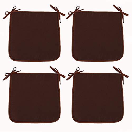 SIMPVALE Set of 4 Chair Cushions with Ties - Square Chair Pads for Office Home Garden Outdoor Indoor (15.7x15.7x0.4inch/40x40x1cm, Brown)