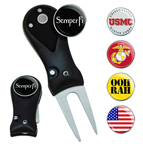 Clip Wipes Marines Divot Tool (Black), 5 Ball Markers
