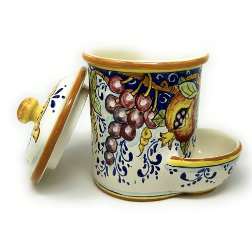 Hand-Painted Italian Ceramic Salt Holder - Tuscan Grape Decor Jar by Ceramiche d'Arte Parrini - Image 3