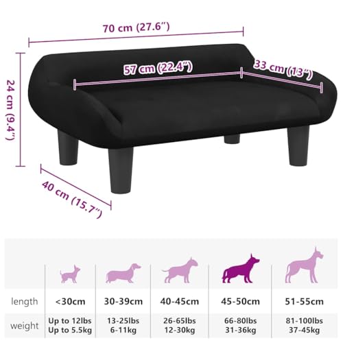 GFEROMRF Hundesofa mit Samtbezug, Kiefernholz Hundesofa, Hundebett Schwarz 70x40x24 cm, gepolstert mit dickem Schaumstoff, stabiles Massivholzgestell, Vier Füße für zusätzliche Stabilität-7