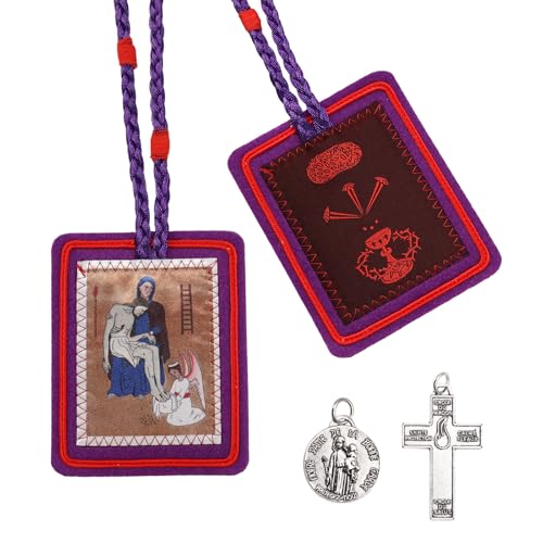 TALPGOD Purple Escapularios Catolicos Catholic Scapular Marie Julie Jahenny of Benediction with Protection Cross of Forgiveness and Medal of Our Mother of Good Guard